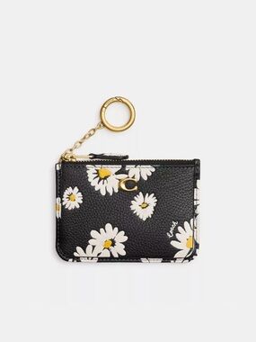 NWT Coach Mini Skinny Id Case With Floral Print, Black Multi/Brass
